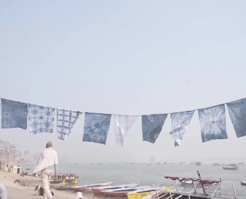 Community art installation by the river Ganga in Varanasi